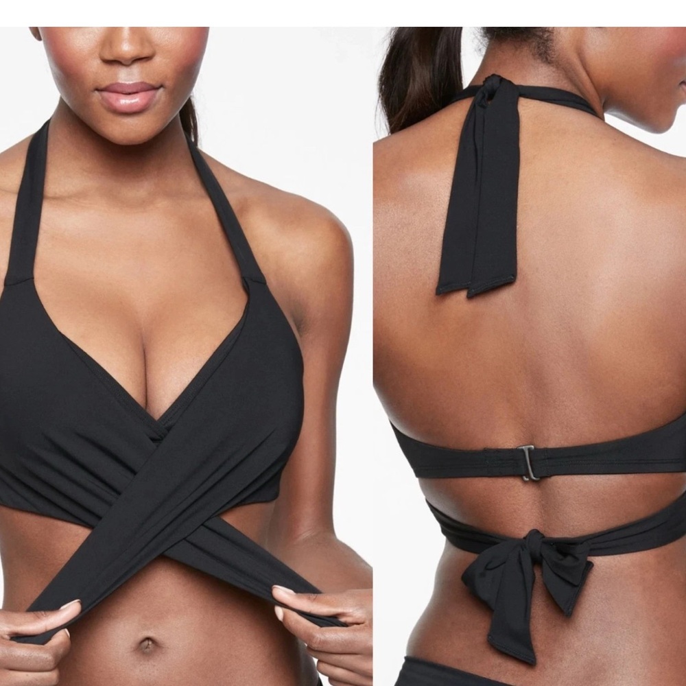 Athleta Black Wrap Halter Bikini Top Size 34 B/C
